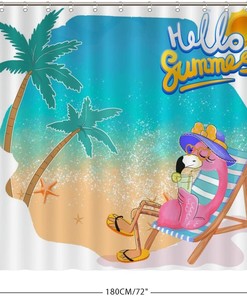 Flamingo Bath Curtain Summer Decor Fabric For A Hotel Bathroom Bath Tub With Waterproof Fabric And Tropical Print