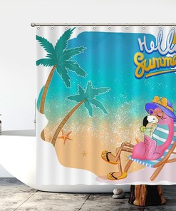 Flamingo Bath Curtain Summer Decor Fabric For A Hotel Bathroom Bath Tub With Waterproof Fabric And Tropical Print