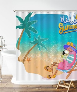 Flamingo Bath Curtain Summer Decor Fabric For A Hotel Bathroom Bath Tub With Waterproof Fabric And Tropical Print