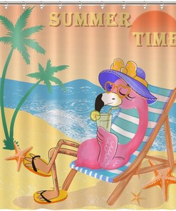 Flamingo Bathroom Curtain, Digital Print, Waterproof And Washable For An Easy-Care Bathroom Decor