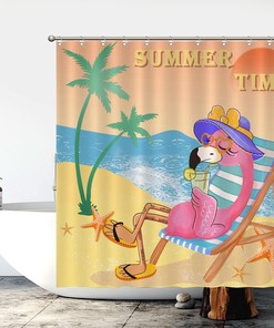 Flamingo Bathroom Curtain, Digital Print, Waterproof And Washable For An Easy-Care Bathroom Decor