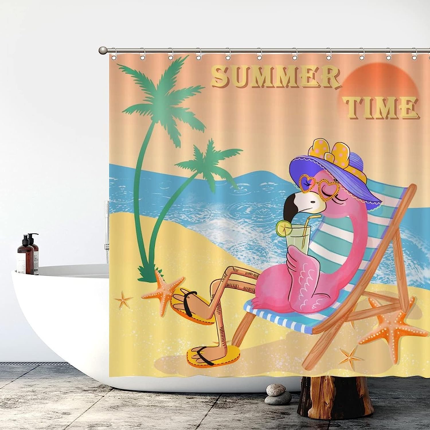 Flamingo Bathroom Curtain, Digital Print, Waterproof And Washable For An Easy-Care Bathroom Decor