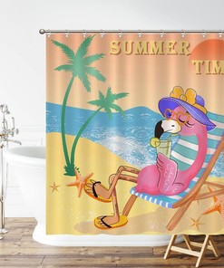 Flamingo Bathroom Curtain, Digital Print, Waterproof And Washable For An Easy-Care Bathroom Decor