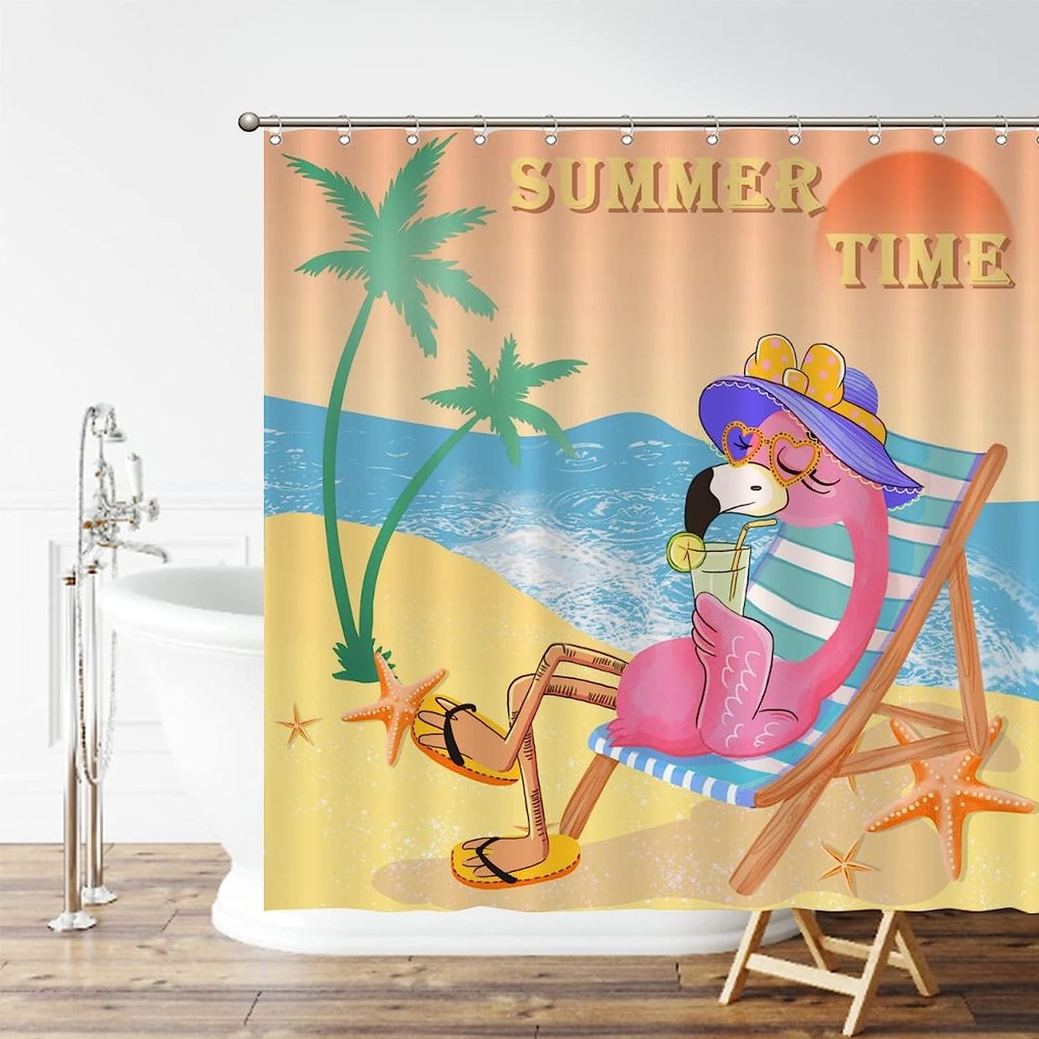 Flamingo Bathroom Curtain, Digital Print, Waterproof And Washable For An Easy-Care Bathroom Decor
