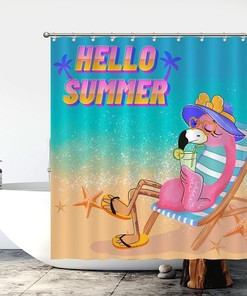 Flamingo Bathroom Shower Curtain Waterproof Machine Washable