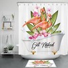 Flamingo Bathtub Shower Curtain With Tropical Flowers For Bathroom Decor