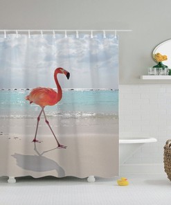 Flamingo Beach Art Style Print Shower Curtain For Animal Lovers' Bathroom Decor