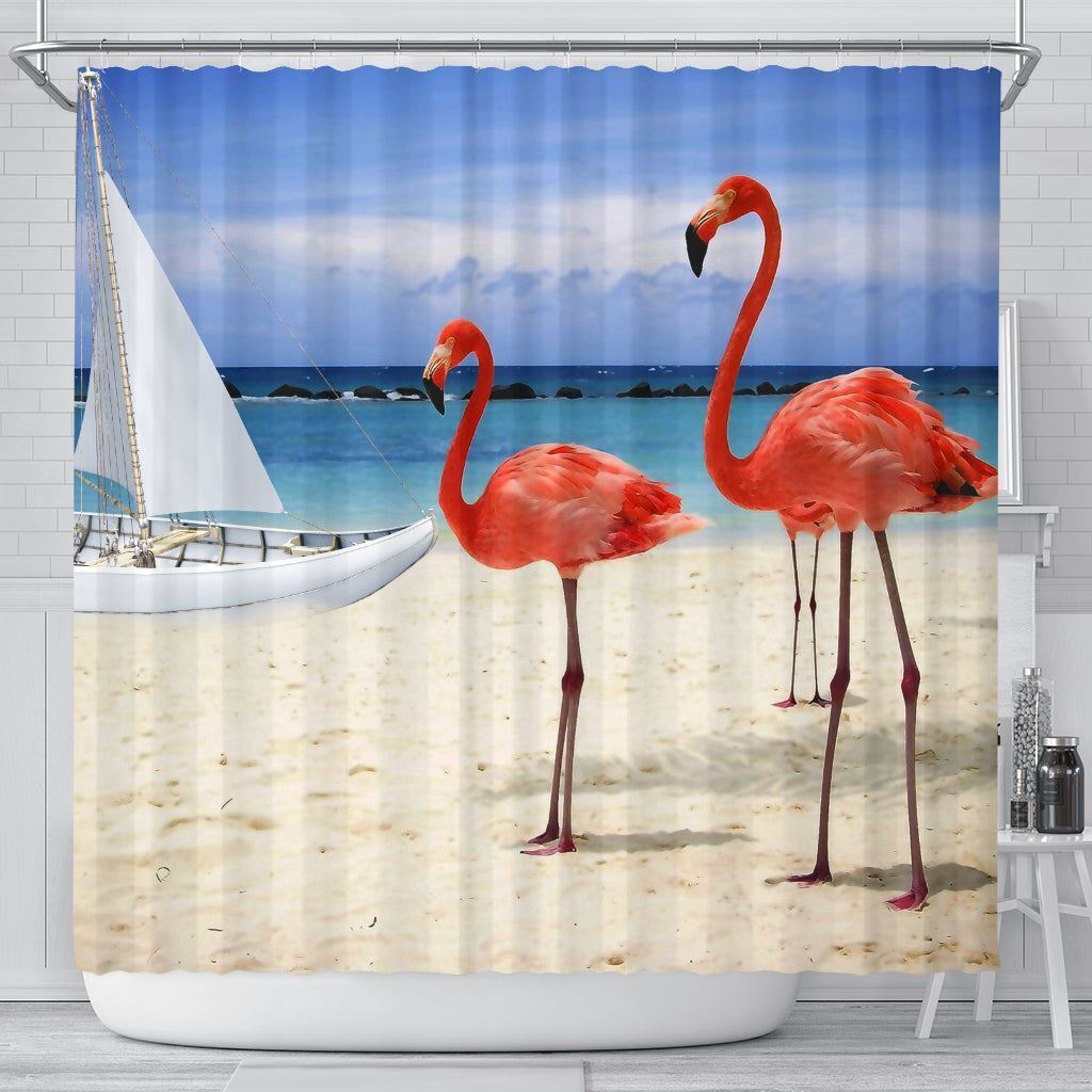 Flamingo Beach Shower Curtain, Colorful And Fun For Bathroom Decor