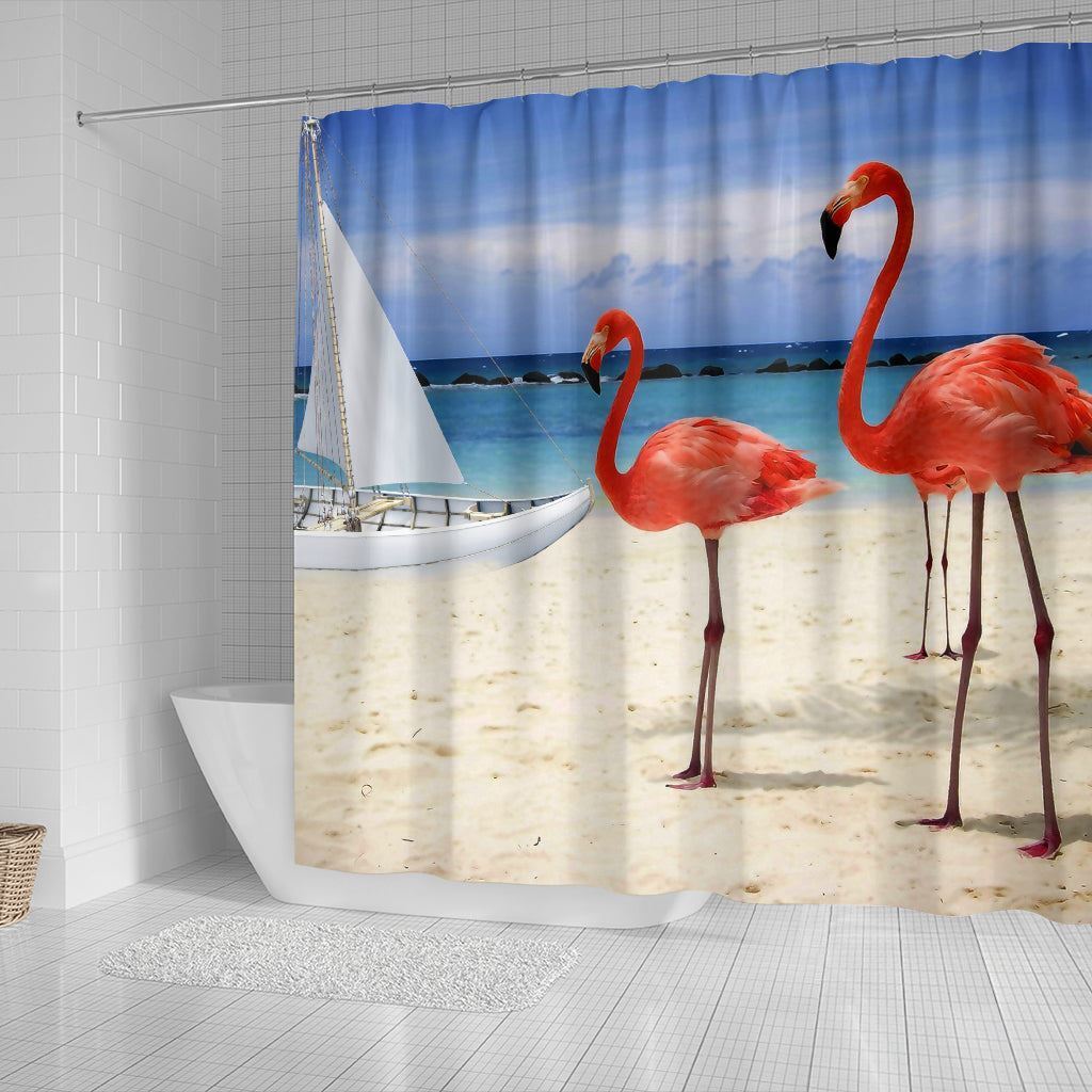 Flamingo Beach Shower Curtain, Colorful And Fun For Bathroom Decor - Image 2