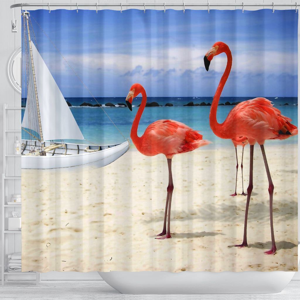 Flamingo Beach Shower Curtain, Colorful And Fun For Bathroom Decor - Image 3
