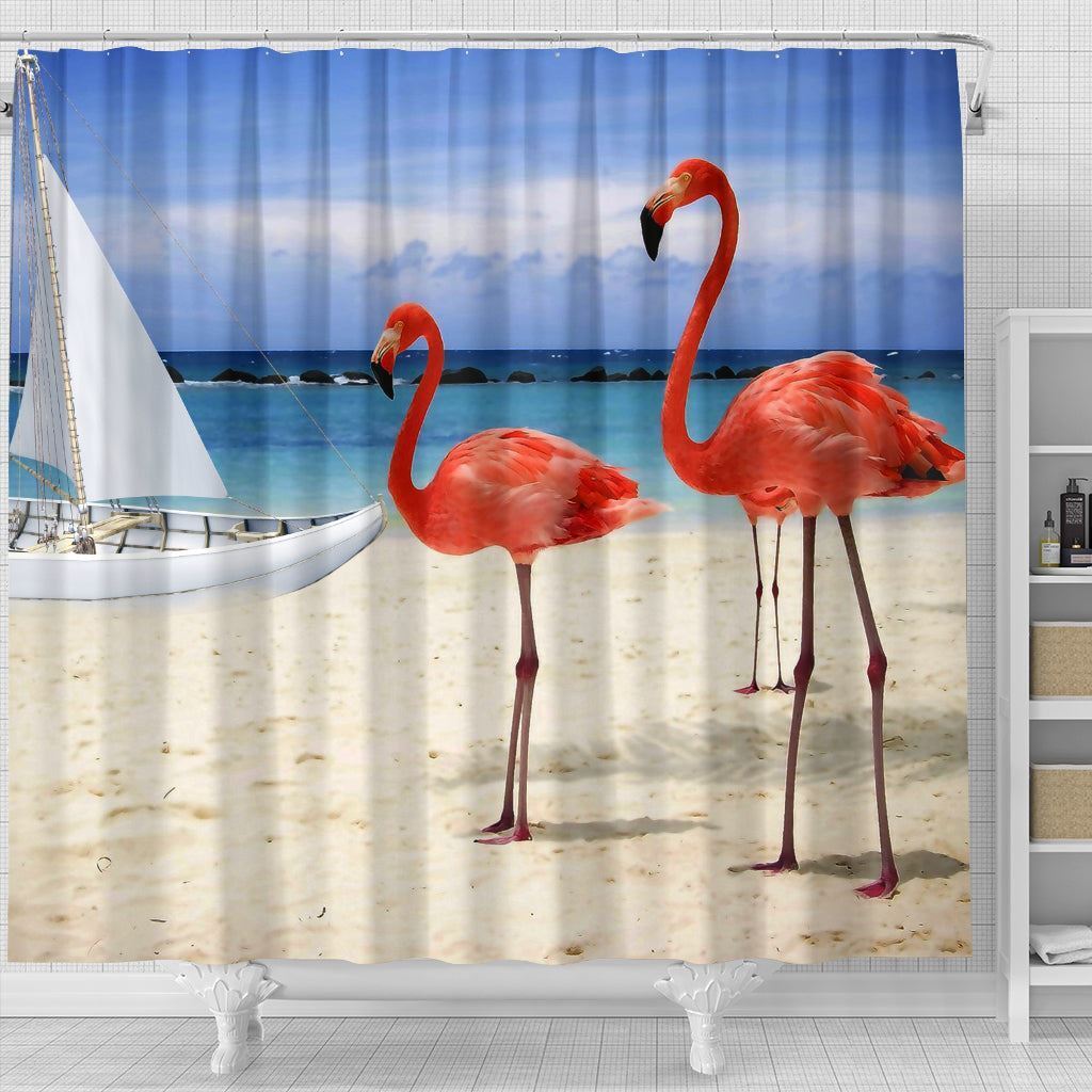 Flamingo Beach Shower Curtain, Colorful And Fun For Bathroom Decor - Image 4