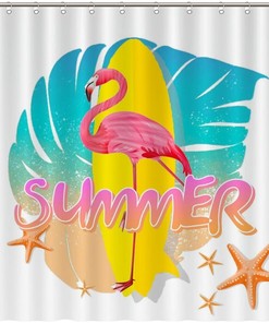 Flamingo Bird And Tropical Flowers Leaves Waterproof Fabric Shower Curtain Bath Decor For A Luxurious