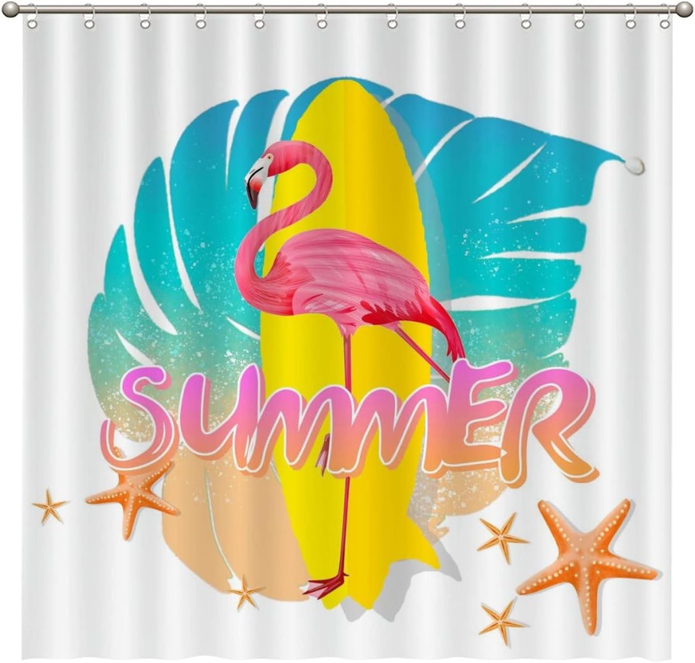 Flamingo Bird And Tropical Flowers Leaves Waterproof Fabric Shower Curtain Bath Decor For A Luxurious