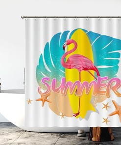 Flamingo Bird And Tropical Flowers Leaves Waterproof Fabric Shower Curtain Bath Decor For A Luxurious