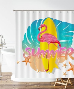 Flamingo Bird And Tropical Flowers Leaves Waterproof Fabric Shower Curtain Bath Decor For A Luxurious