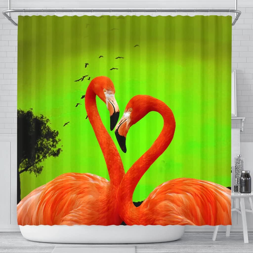 Flamingo Bird With Feather Watercolor Effect Nature Print Shower Curtain For A Nature-Inspired Bathroom Decor