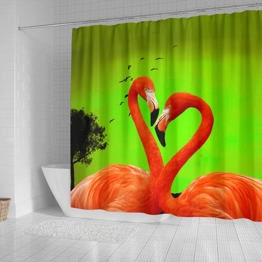 Flamingo Bird With Feather Watercolor Effect Nature Print Shower Curtain For A Nature-Inspired Bathroom Decor