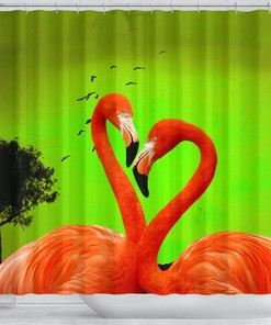 Flamingo Bird With Feather Watercolor Effect Nature Print Shower Curtain For A Nature-Inspired Bathroom Decor