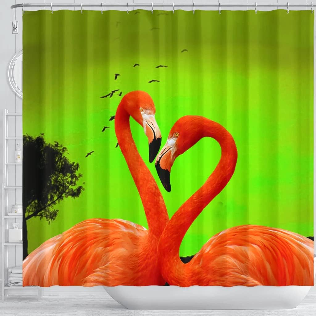 Flamingo Bird With Feather Watercolor Effect Nature Print Shower Curtain For A Nature-Inspired Bathroom Decor
