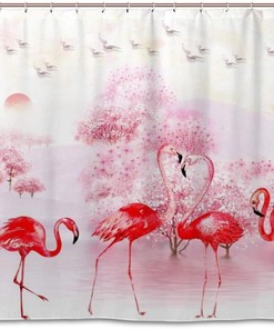 Flamingo Birds Beautiful Landscape Shower Curtain, Playful Bathroom Decor