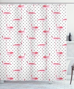 Flamingo Birds Polka Dots Print Shower Curtain for Bathroom - Unique Shower Curtain for Retro Decor