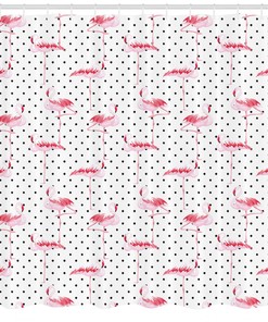 Flamingo Birds Polka Dots Print Shower Curtain for Bathroom - Unique Shower Curtain for Retro Decor