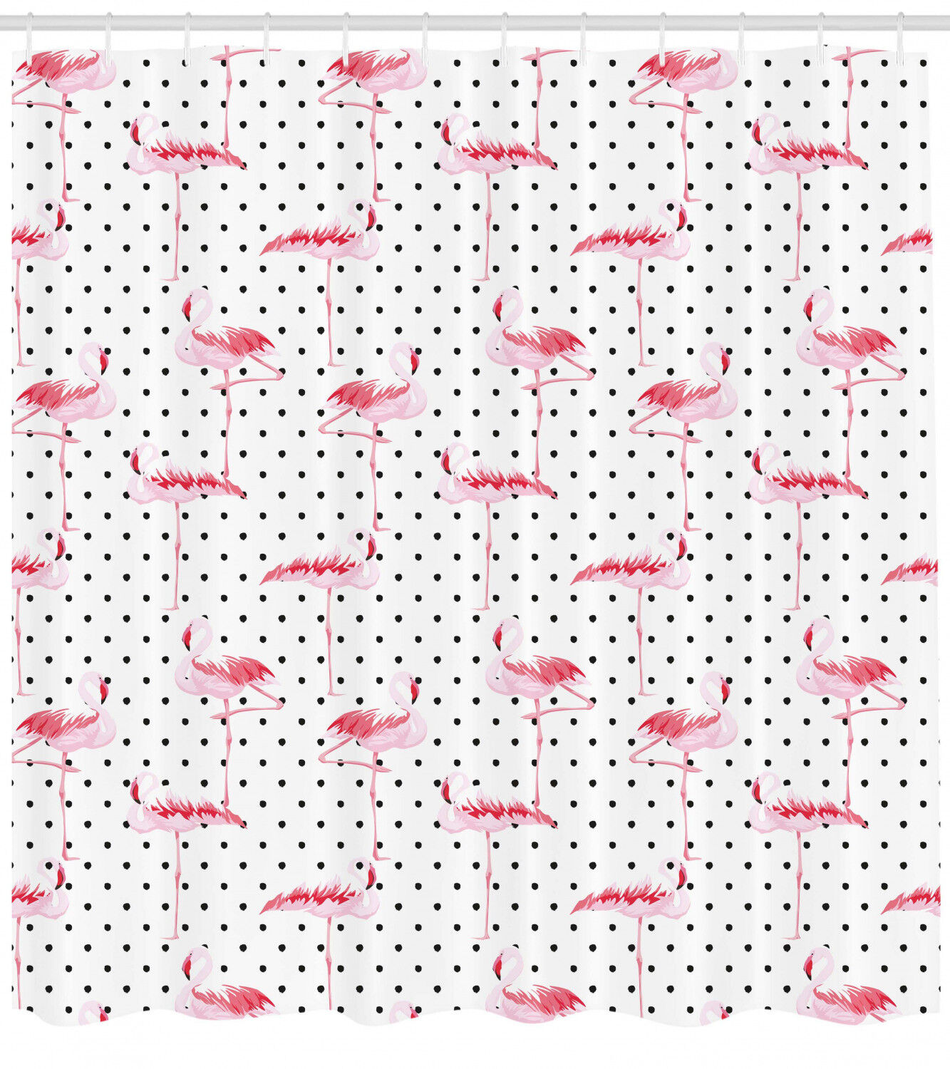 Flamingo Birds Polka Dots Print Shower Curtain for Bathroom - Unique Shower Curtain for Retro Decor