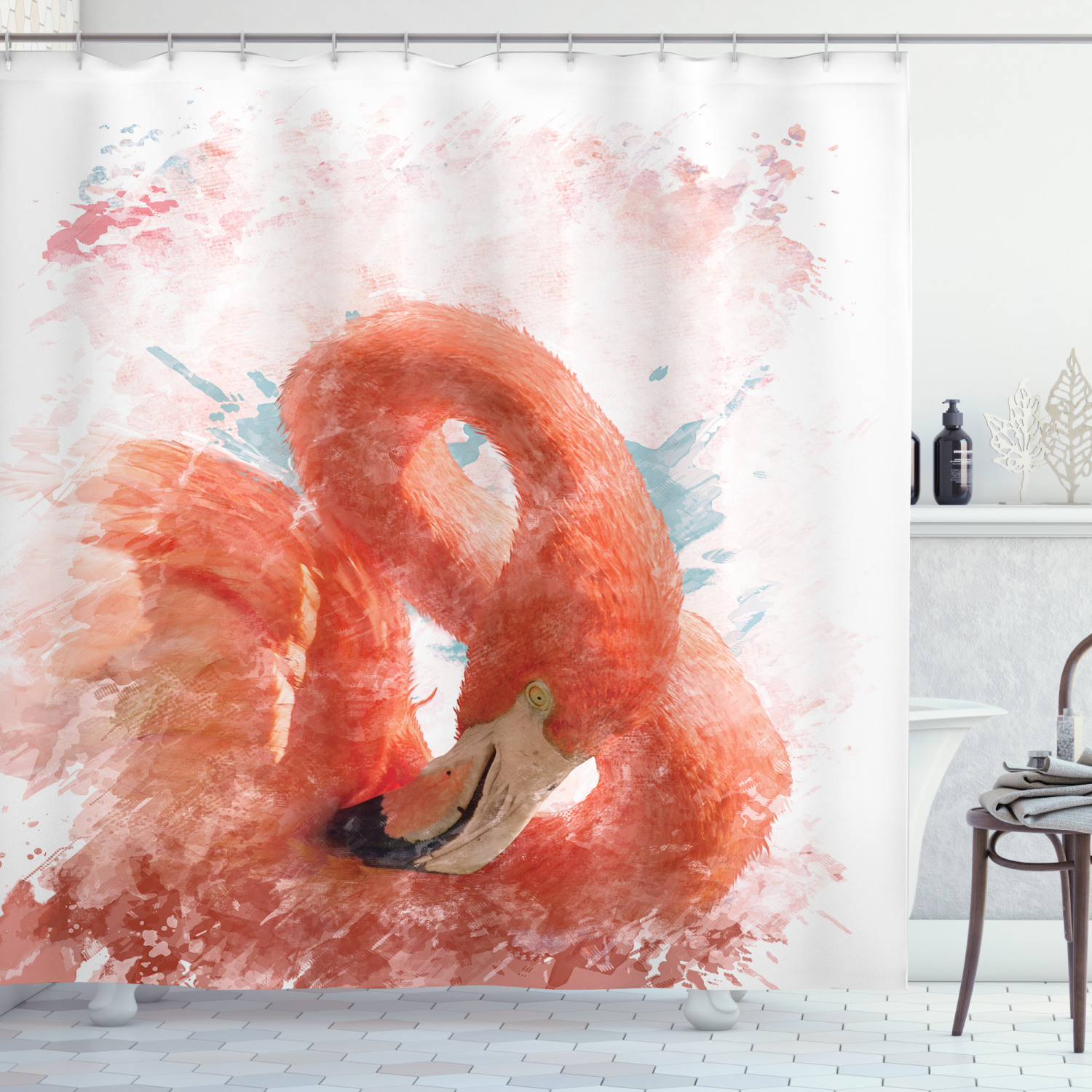 Flamingo Blue Animal Waterproof Fabric Shower Curtain For An Animal-Inspired Bathroom Decor
