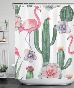 Flamingo, Cactus, and Succulents Shower Curtain