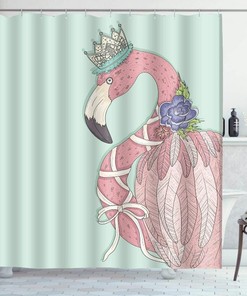 Flamingo Crown Flower Pattern Shower Curtain, Cloth Fabric Bathroom Decor with 105 Width and Warranty
