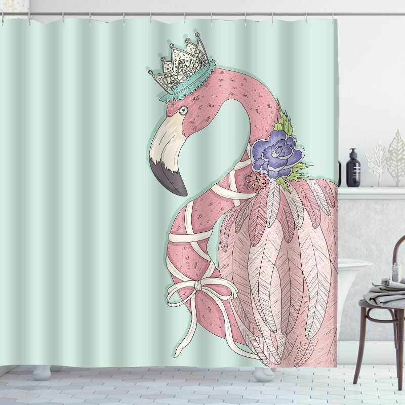 Flamingo Crown Flower Pattern Shower Curtain, Cloth Fabric Bathroom Decor with 105 Width and Warranty