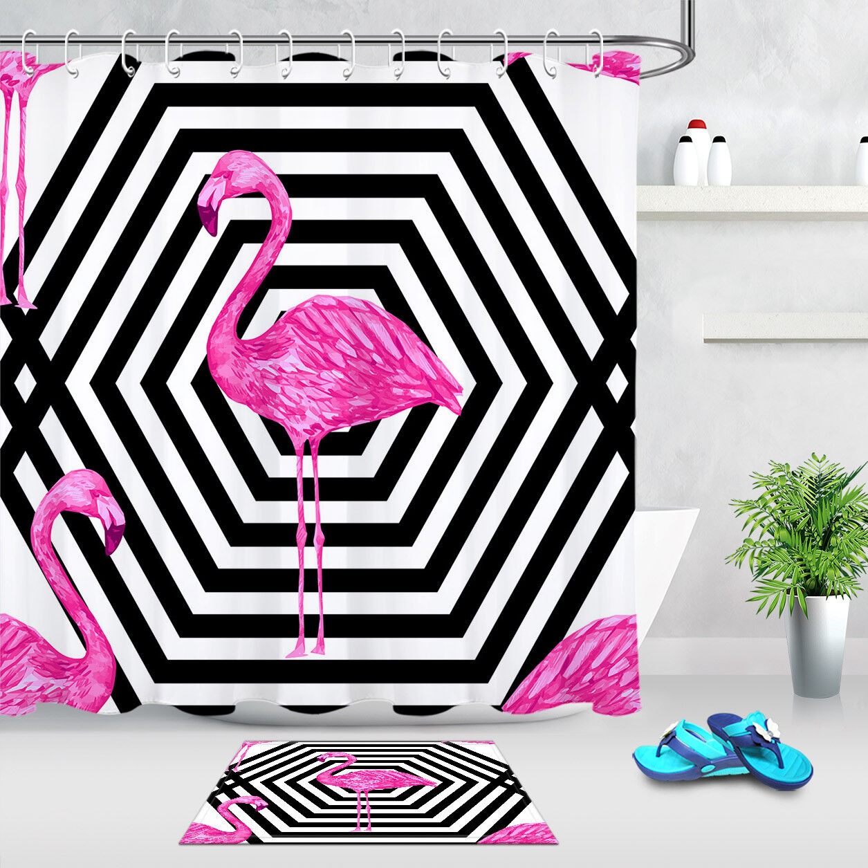 Flamingo Designed Fabric Shower Curtain For Bathroom