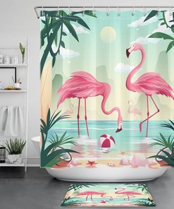 Flamingo Family Shower Curtain - Colorful And Cheerful Bathroom Decor For Kids And Adults