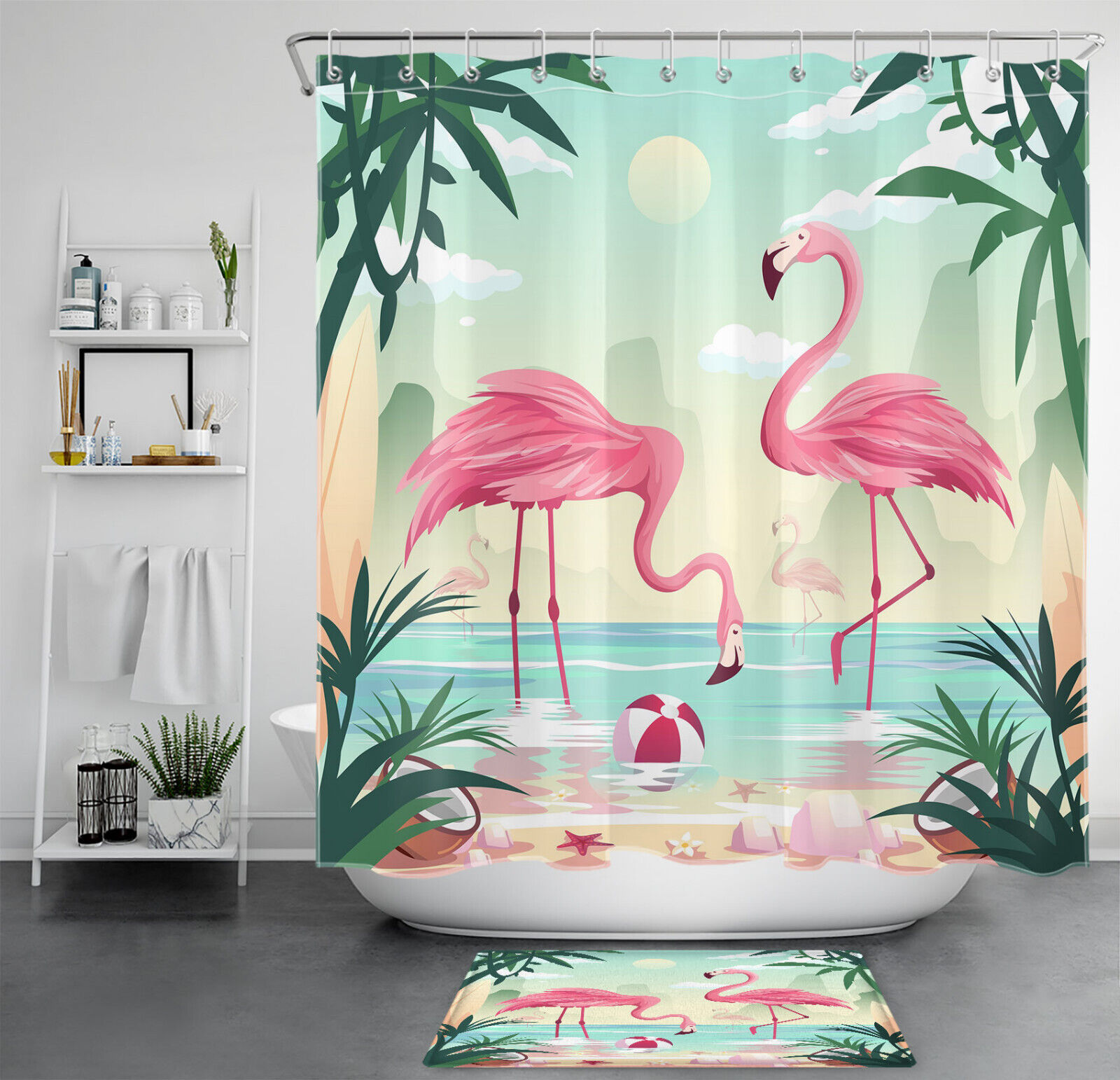 Flamingo Family Shower Curtain - Colorful And Cheerful Bathroom Decor For Kids And Adults