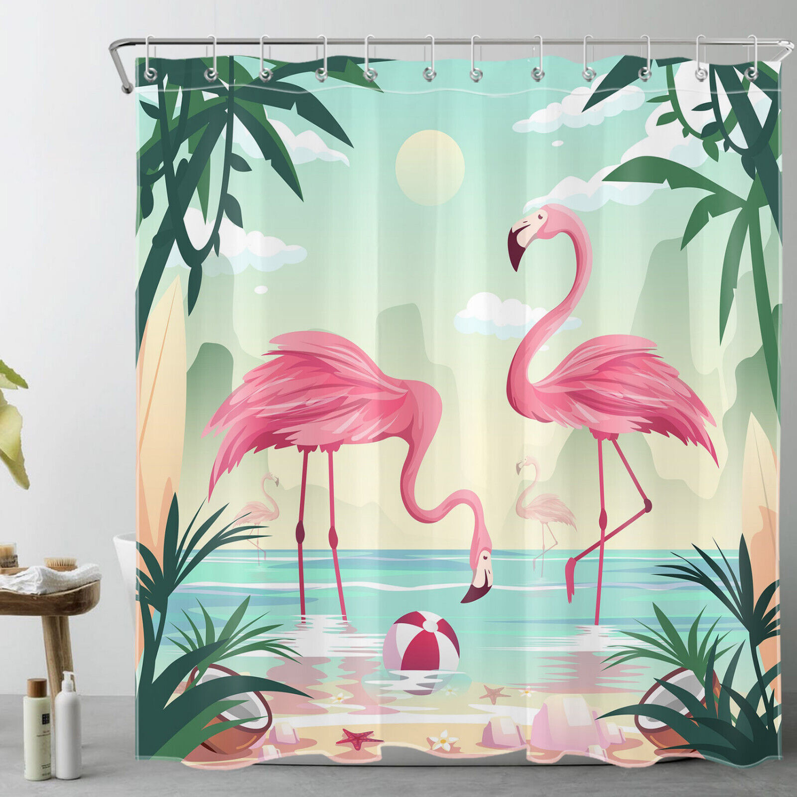 Flamingo Family Shower Curtain - Colorful And Cheerful Bathroom Decor For Kids And Adults - Image 2