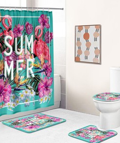 Flamingo Floral Shower Curtain With Bathroom Cover - A Beautiful And Fun Addition To Your Bathroom