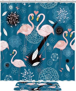 Flamingo Floral Shower Curtain for Lover Couple - Luxury Shower Curtains