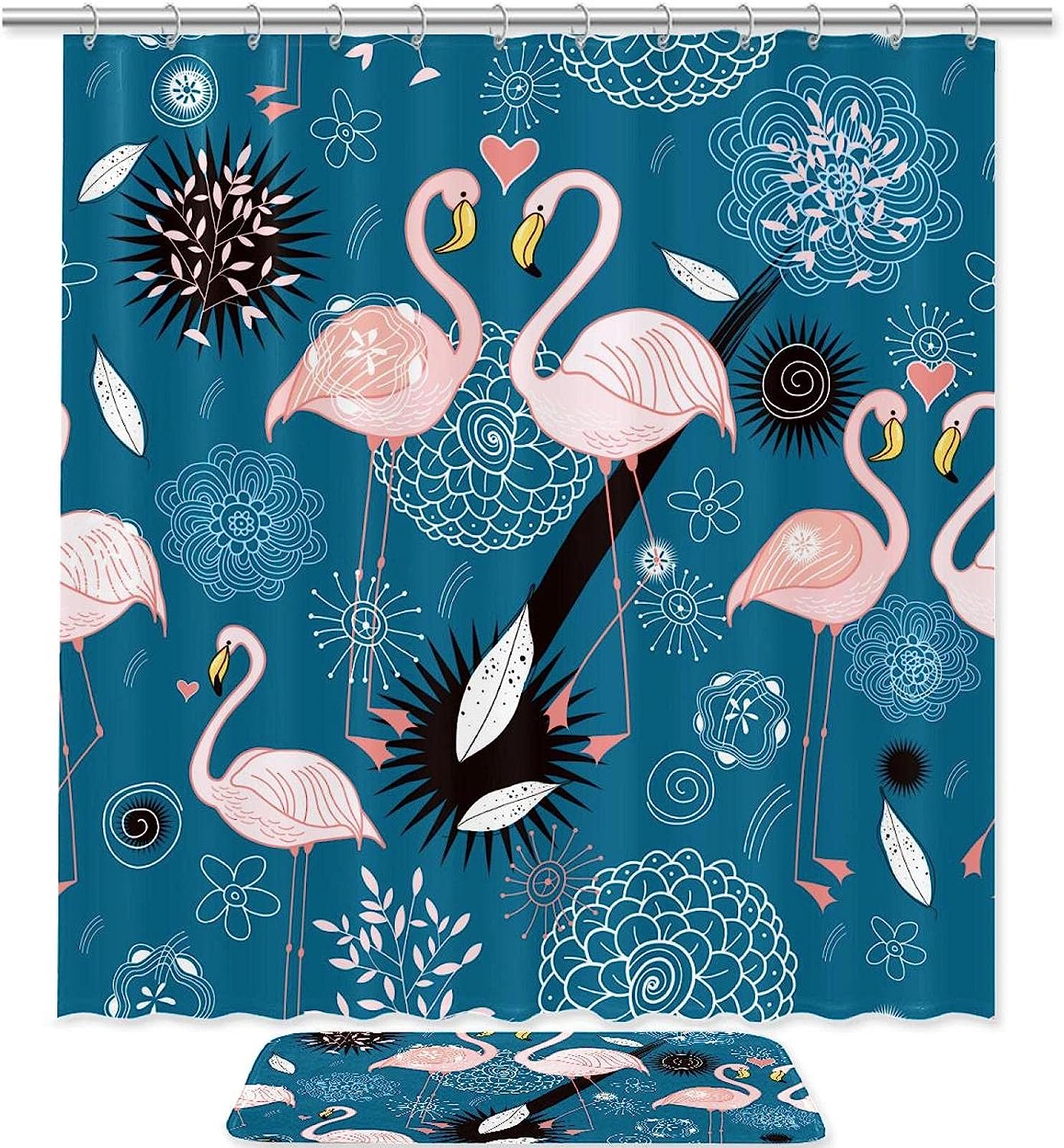 Flamingo Floral Shower Curtain for Lover Couple - Luxury Shower Curtains