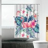 Flamingo & Flowering Shrubs Shower Curtain - Tropical Bathroom Decor