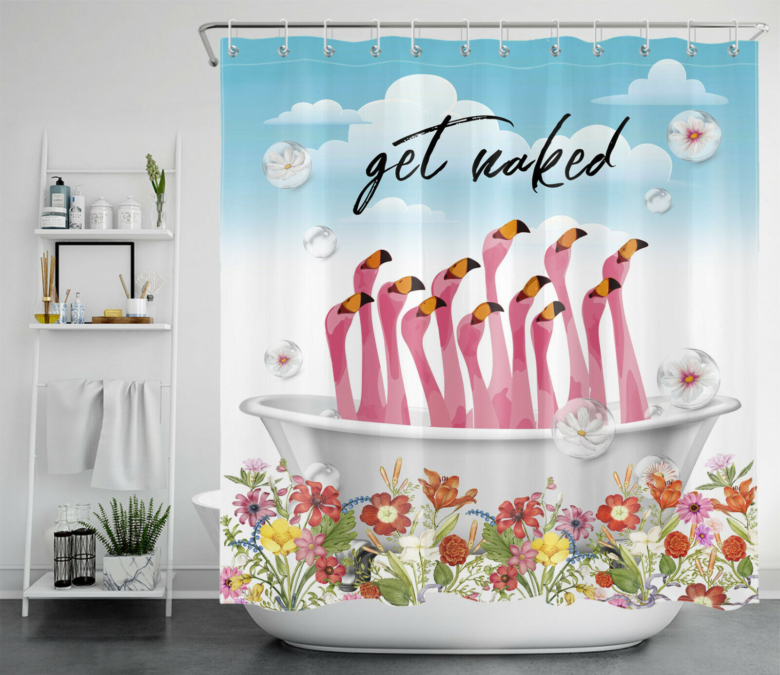 Flamingo Fun Water-Repellent Shower Curtain - Image 2