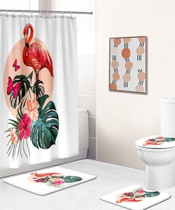Flamingo Garden Shower Curtain For Tropical Bathroom Decor