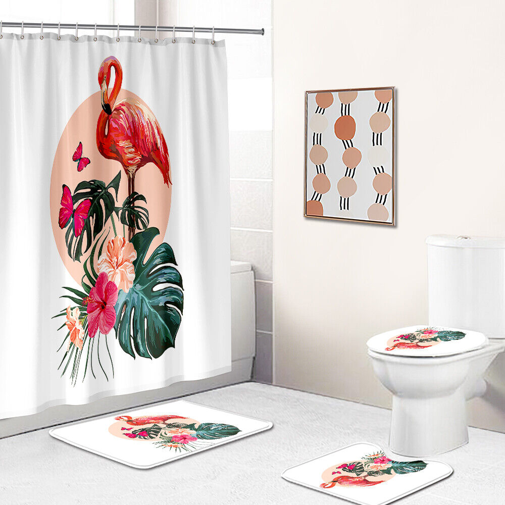 Flamingo Garden Shower Curtain For Tropical Bathroom Decor