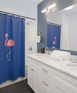 Flamingo Lake Life Royal Blue Shower Curtain For A Stylish Lake House Or Cabin-Themed Bathroom Decor