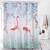 Flamingo Leaves Animal Print Bathroom Shower Curtain With Cartoon Bird Design