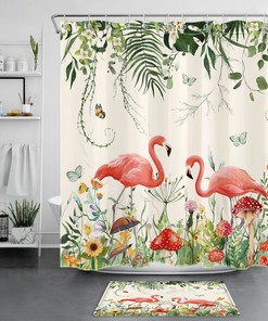 Flamingo Love Shower Curtain - Cute Bathroom Decor With Pink And White Flamingos