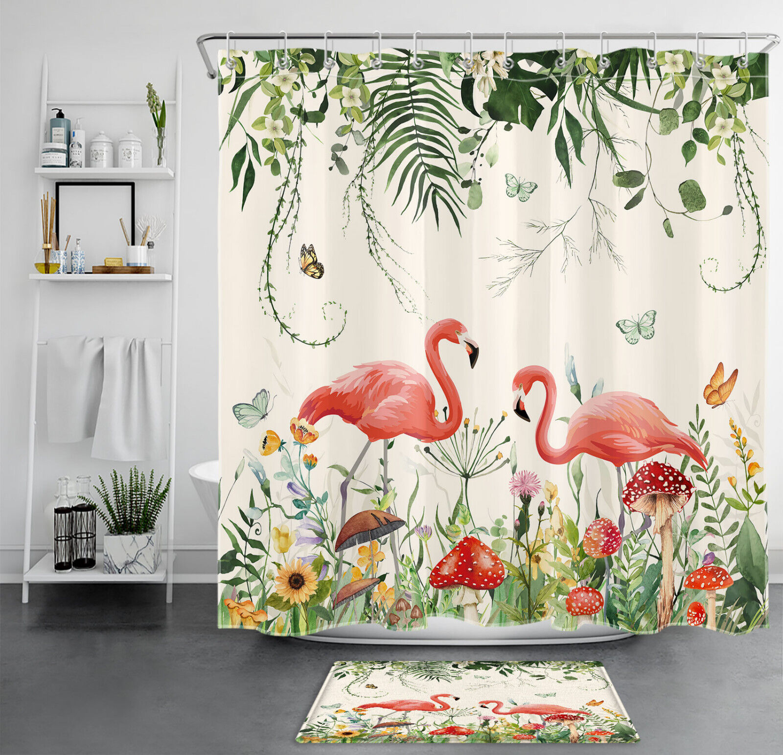Flamingo Love Shower Curtain - Cute Bathroom Decor With Pink And White Flamingos