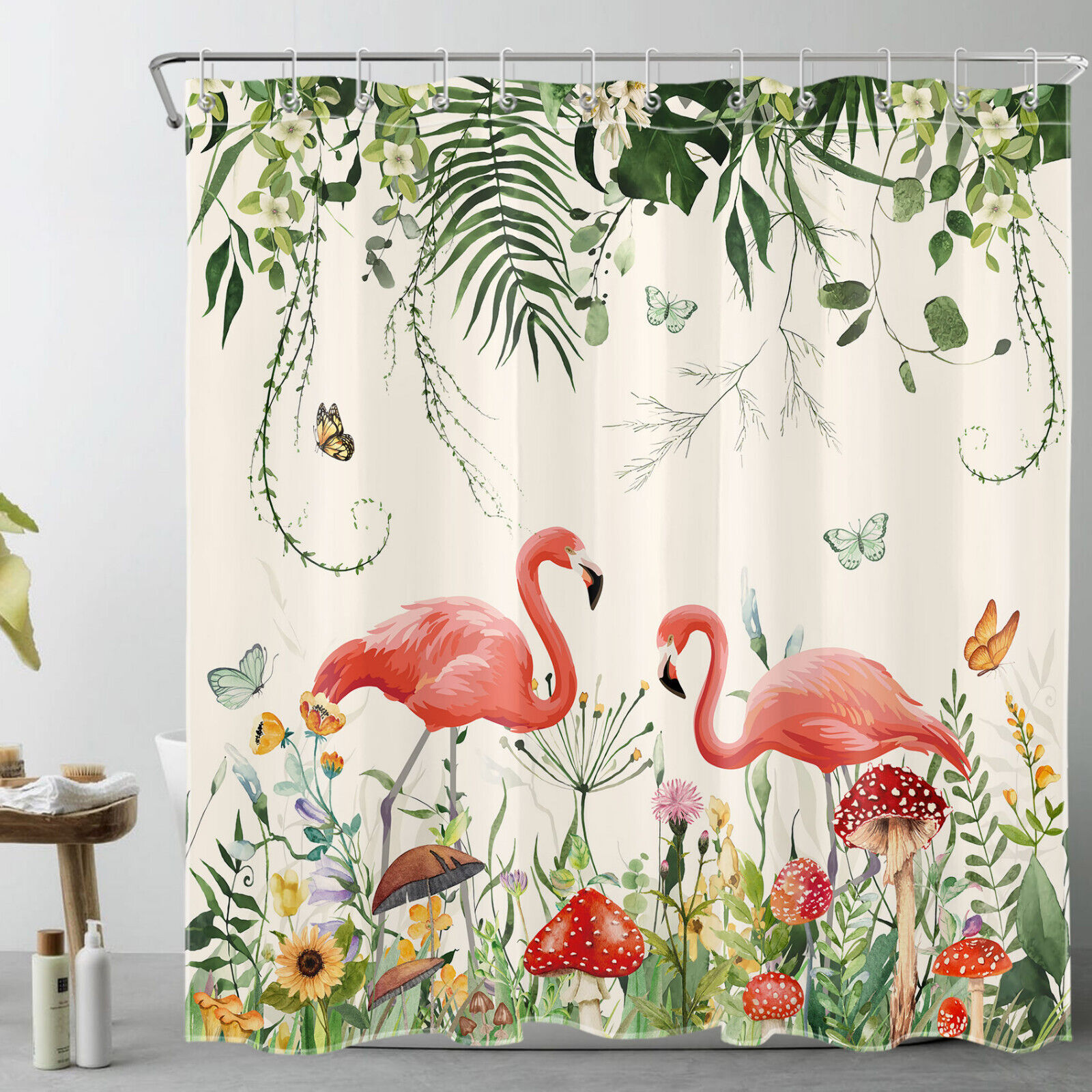 Flamingo Love Shower Curtain - Cute Bathroom Decor With Pink And White Flamingos - Image 2