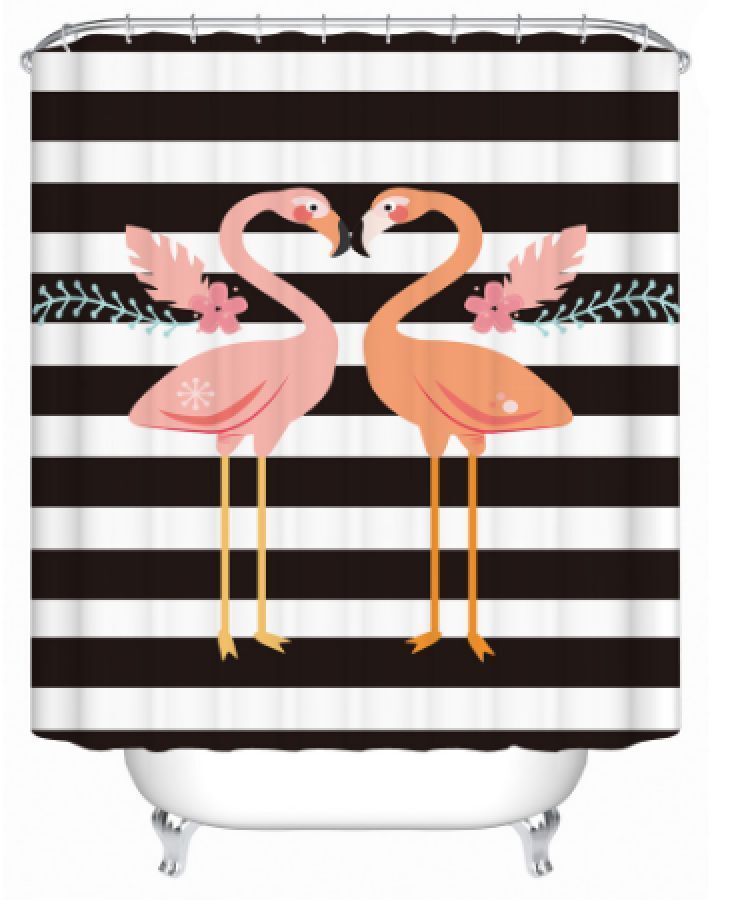 Flamingo Palm Print Shower Curtain - Image 3
