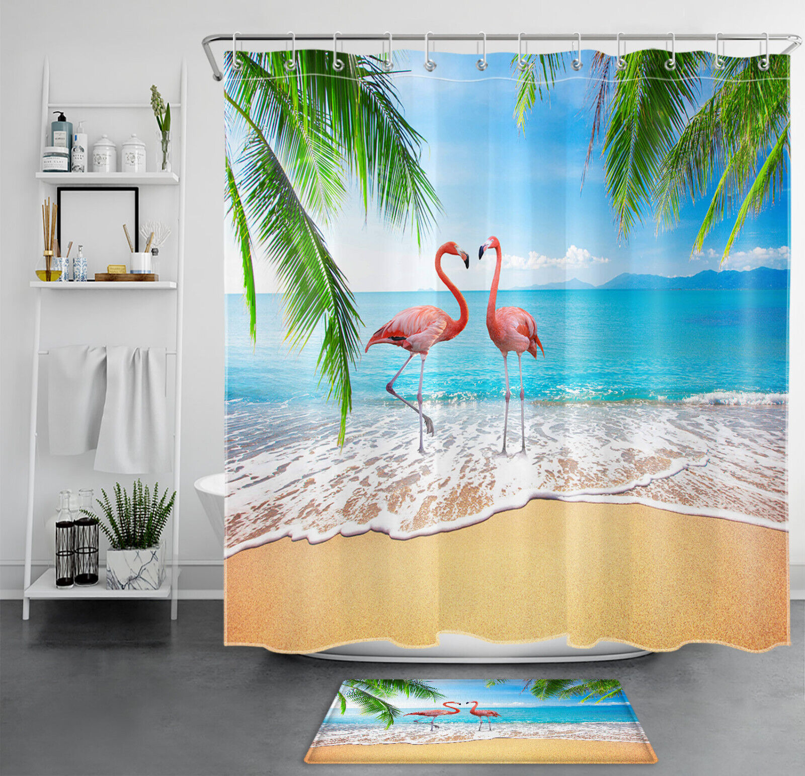 Flamingo Paradise Shower Curtain With Pink Flamingo Design
