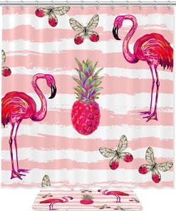 Flamingo Pineapple Stripe Shower Curtain for a Fun and Playful Bathroom